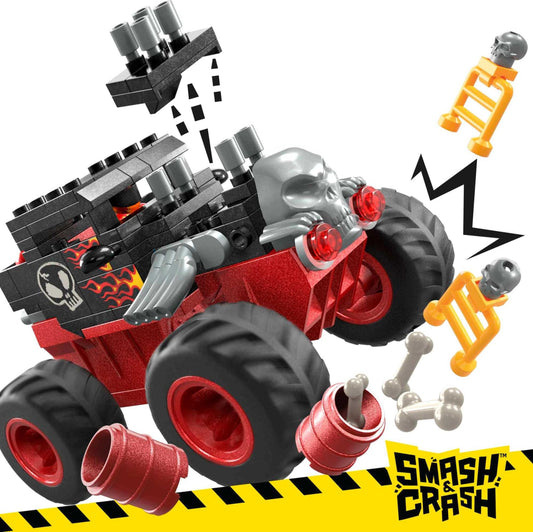 MEGA Hot Wheels Monster Trucks Building Toy, Smash & Crash Bone Shaker Crush Course with 151 Pieces, 1 Figure and 1 Ramp, Red, Kids Age 5+ Years, HKF87