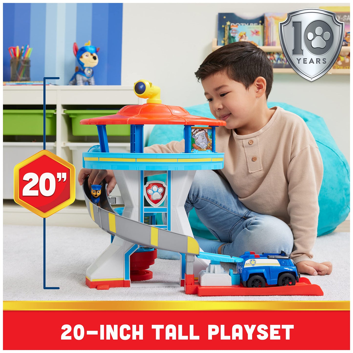 Paw Patrol Lookout Tower Playset with Toy Car Launcher, 2 Chase Action Figures, Chase’s Police Cruiser and Accessories, Kids’ Toys for Ages 3 and up