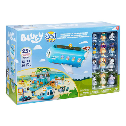 Bluey 3-in-1 Transforming Plane Mega Playset with 12 Figures, Jet Ski & Beach Accessories, Kids Pretend Play Travel Toy, Official Toys, 25+ Pieces, Ages 3+