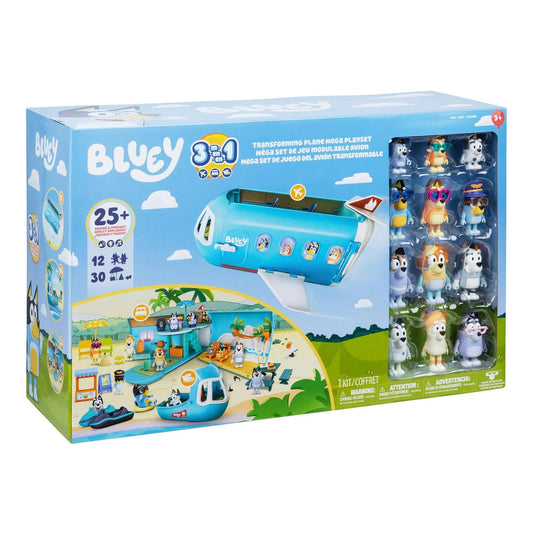 Bluey 3-in-1 Transforming Plane Mega Playset with 12 Figures, Jet Ski & Beach Accessories, Kids Pretend Play Travel Toy, Official Toys, 25+ Pieces, Ages 3+