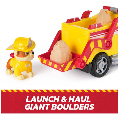 Paw Patrol Fire Rescue: Rubble Rescue Fire Dump Truck with Action Figure, Projectiles, and Toy Truck, Kids Toys for Boys and Girls Ages 3 and Up