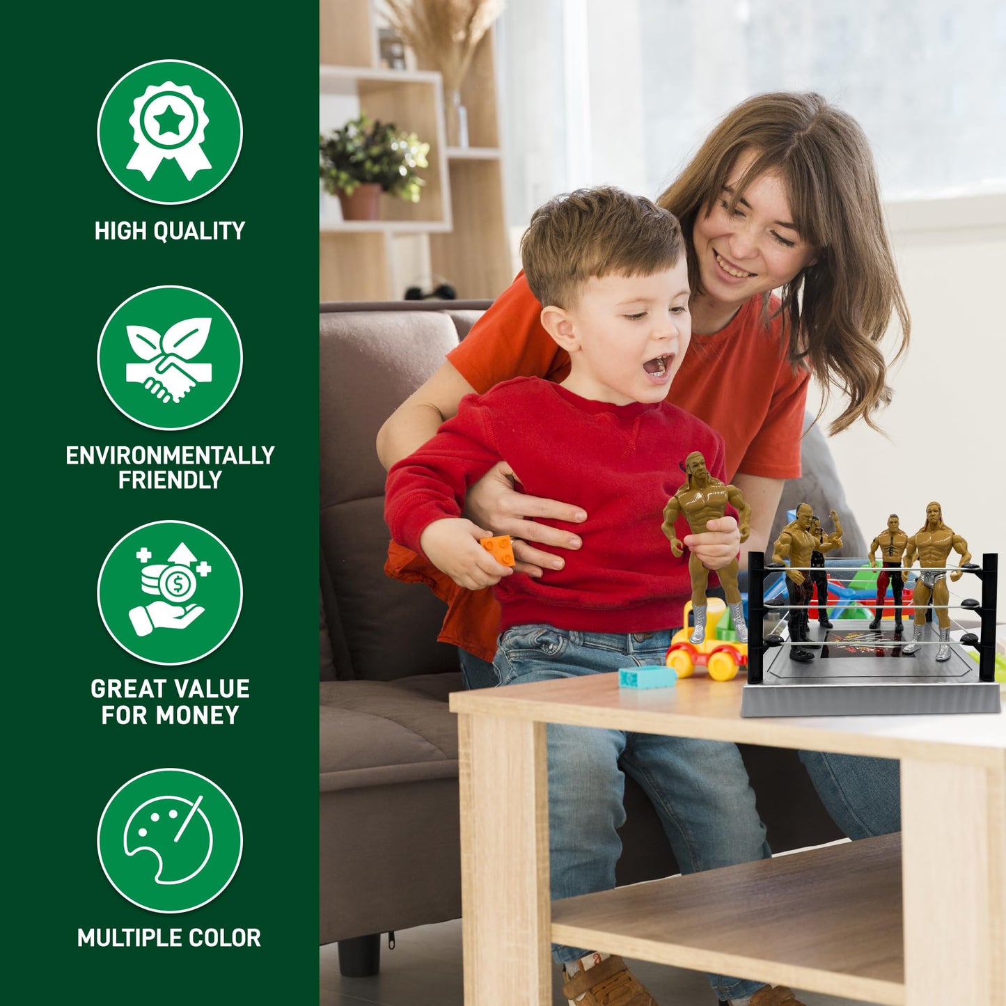 SDMAX WWE Wrestling Ring Playset with Action Figures, WWE Ring with Equipment’s Toy for Kids Boys, Ideal for Birthday Gift, Safe and Durable, Realistic Superstar Figures