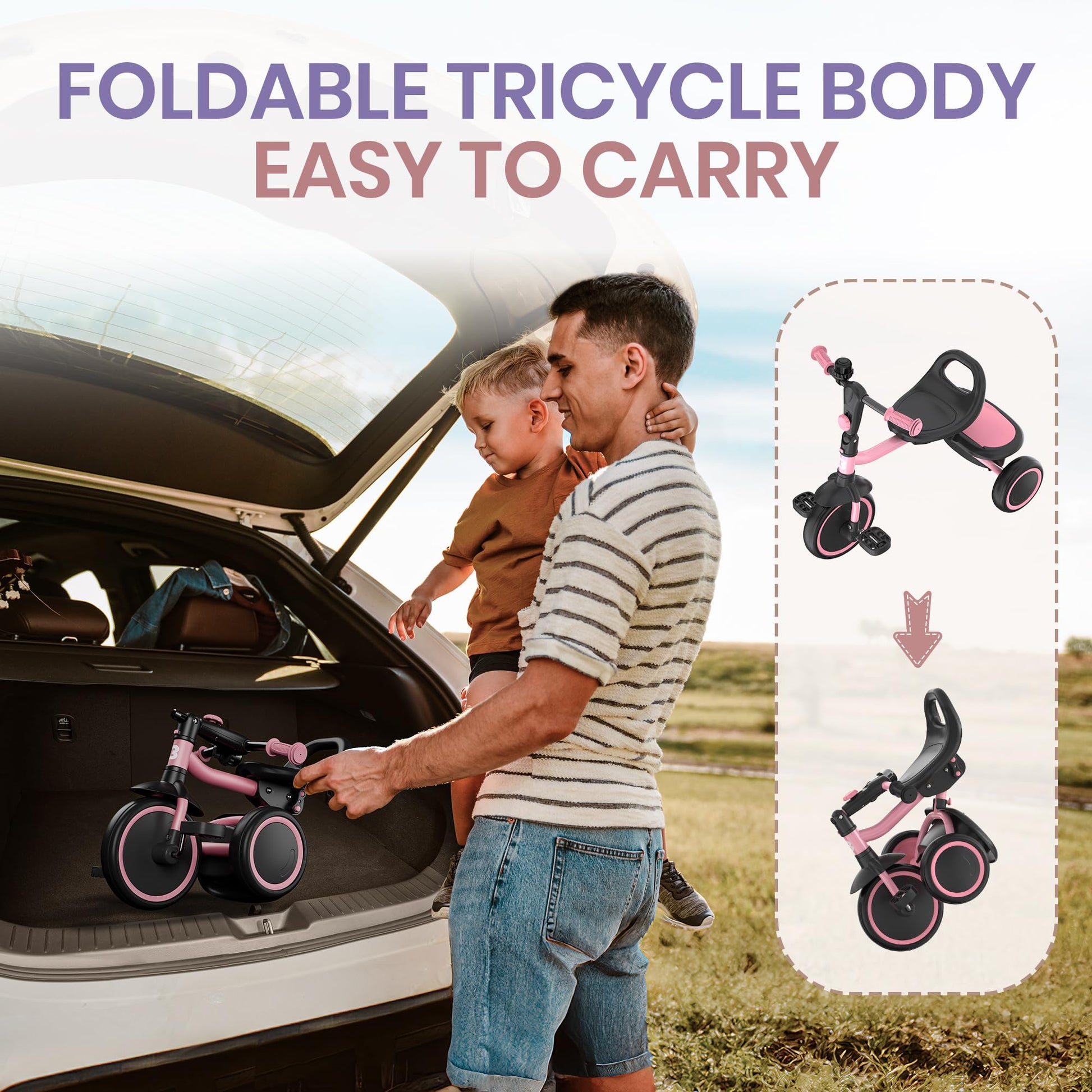 Pink besrey kids tricycle for toddlers aged 18 months to 5 years, with a sturdy frame and safety features for boys and girls.