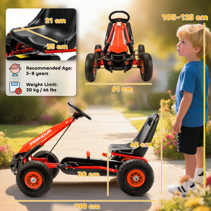 AIYAPLAY Kids Pedal Go Kart, Children Ride on Racer with Adjustable Seat, EVA Tyres, Manual Clutch, Brake, Go Cart for Kids 3-8 Years, Red