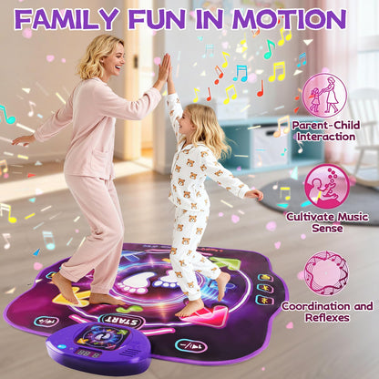 AmyBenton dance mat for kids with wireless Bluetooth, light-up music pad, 5 game modes, suitable for children ages 4-12.