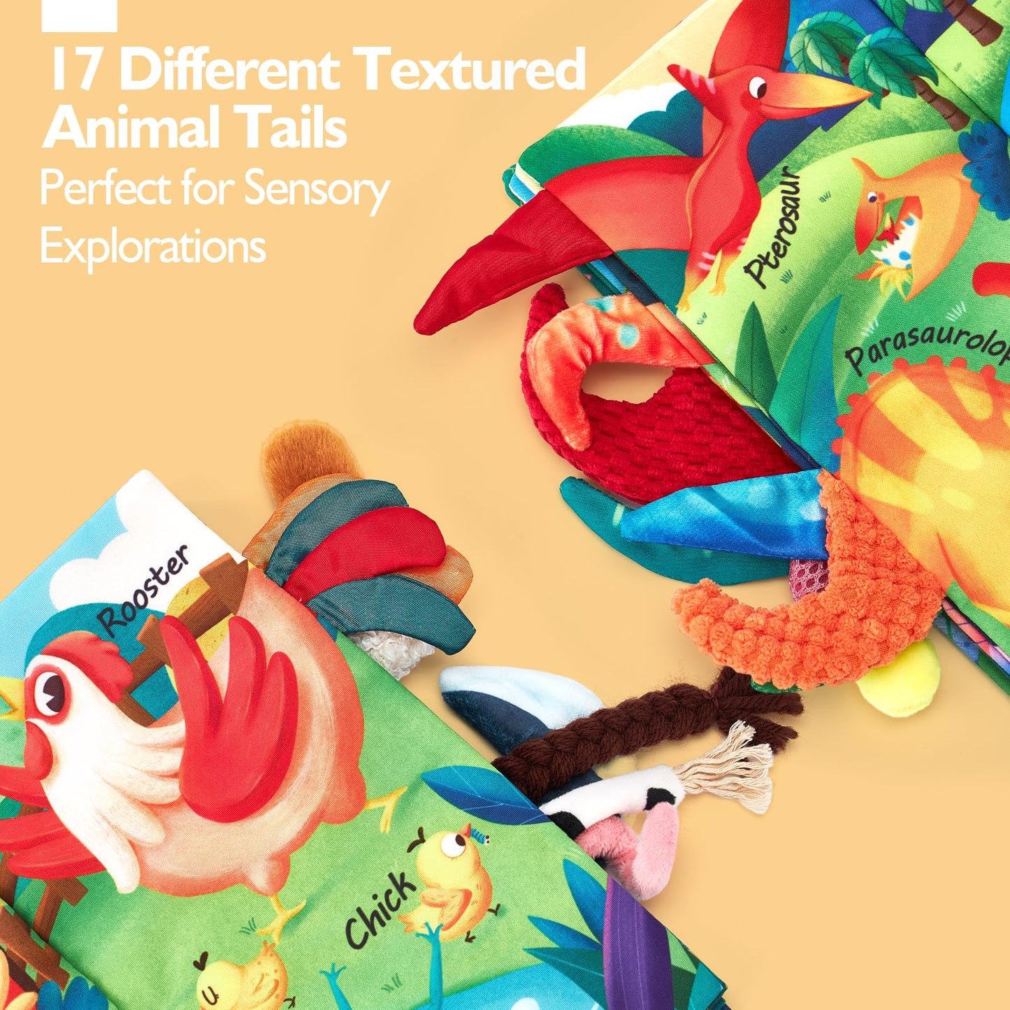 hahaland Baby Books 0-6 Months, 2PCS Baby Toys 0-6 Months Touch & Feel Tummy Time Books, Sensory Stroller Toys 0 3 4 6 Month Old Toys