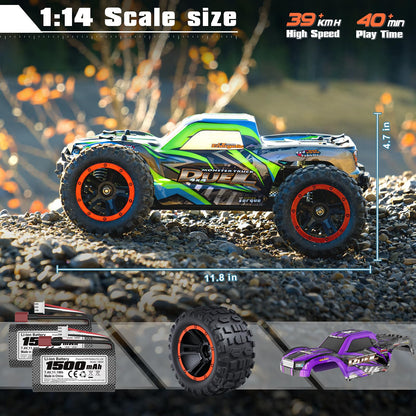 HAIBOXING RC Car, 1:14 Remote Control Car for Adults & Kids, 39+KPH Hobby Electric Monster Truck, 2.4GHz 4WD All Terrain Waterproof Off Road RC Truck, Toys Vehicle Hobby Grade Buggy for Boys