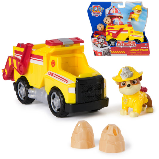 Paw Patrol Fire Rescue: Rubble Rescue Fire Dump Truck with Action Figure, Projectiles, and Toy Truck, Kids Toys for Boys and Girls Ages 3 and Up