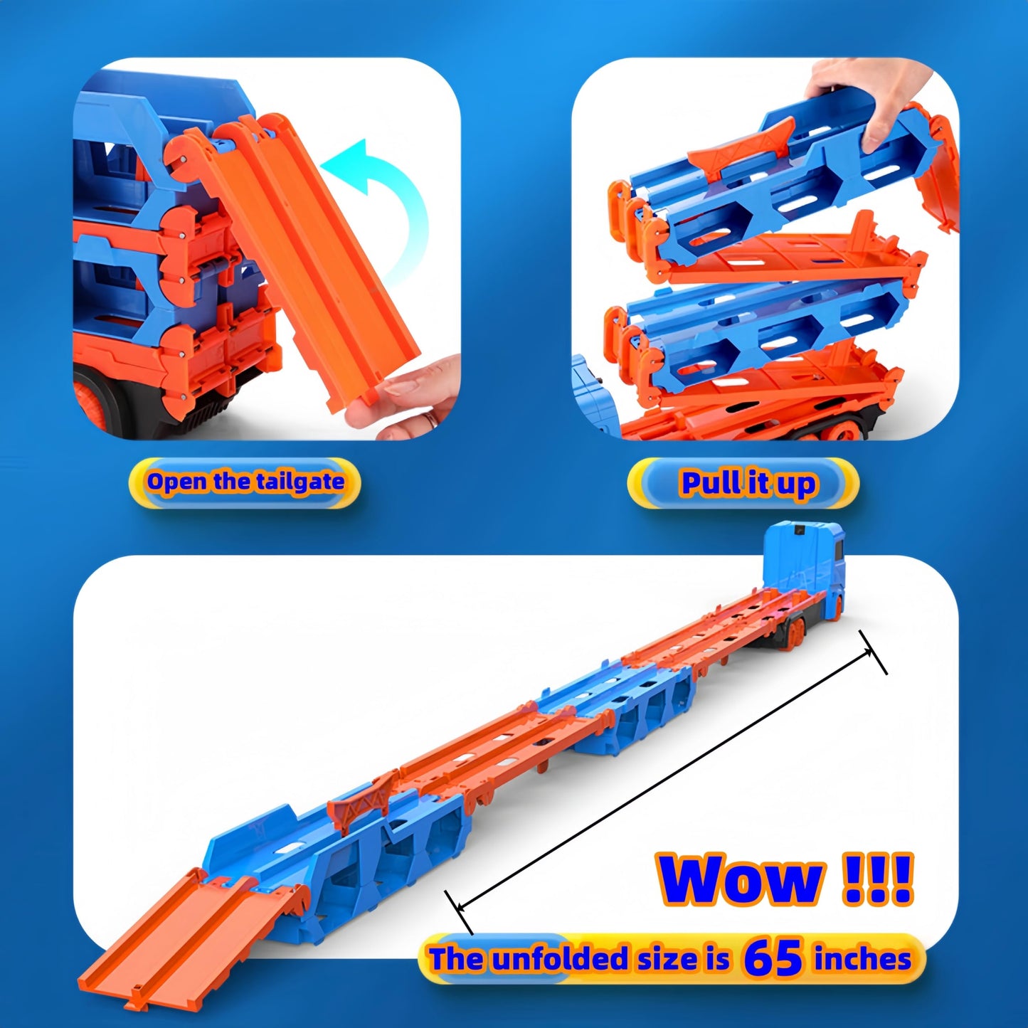 Bearbao race track set featuring die-cast transport trucks and cars for toddlers aged 2-6 years, with vibrant colors.