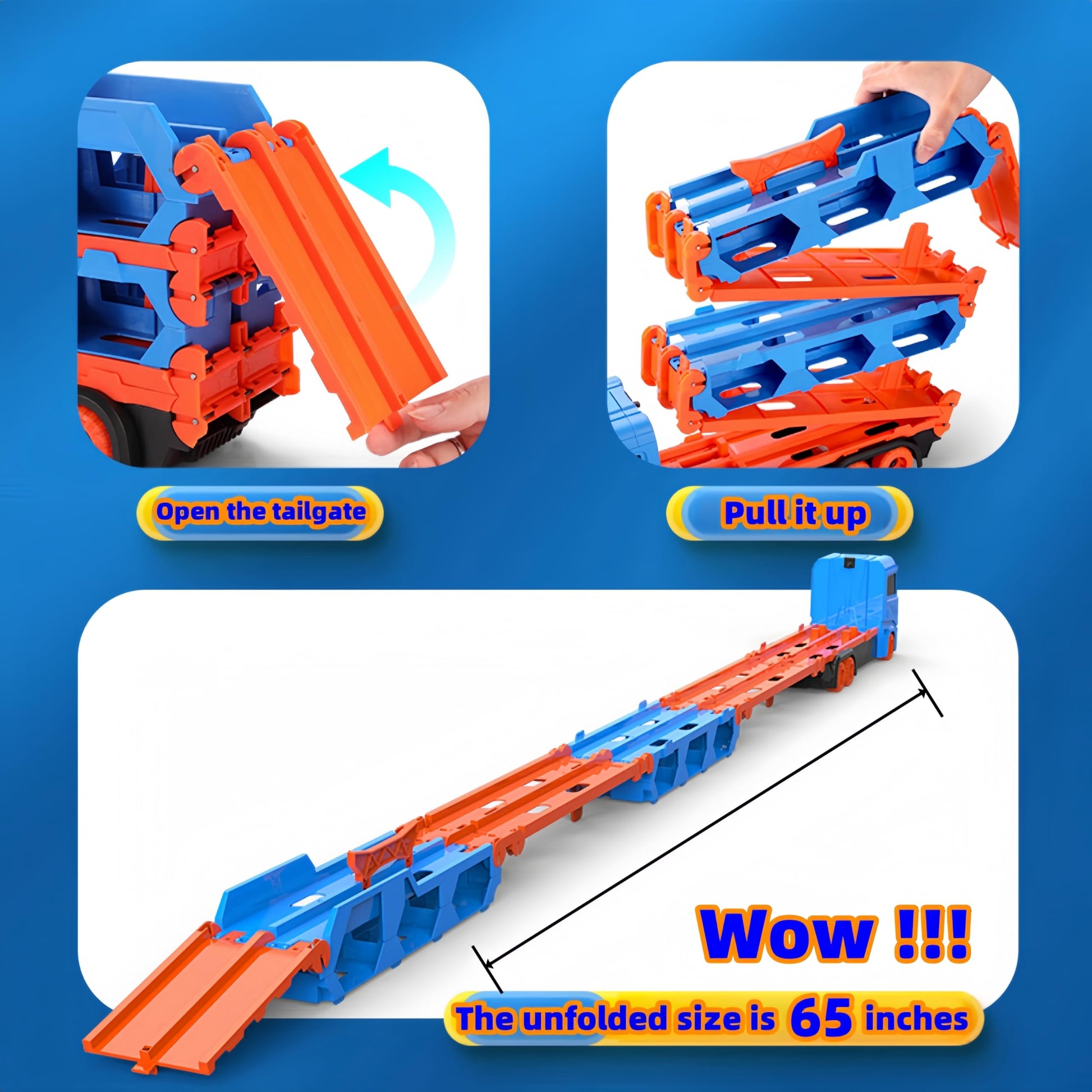Bearbao race track set featuring die-cast transport trucks and cars for toddlers aged 2-6 years, with vibrant colors.