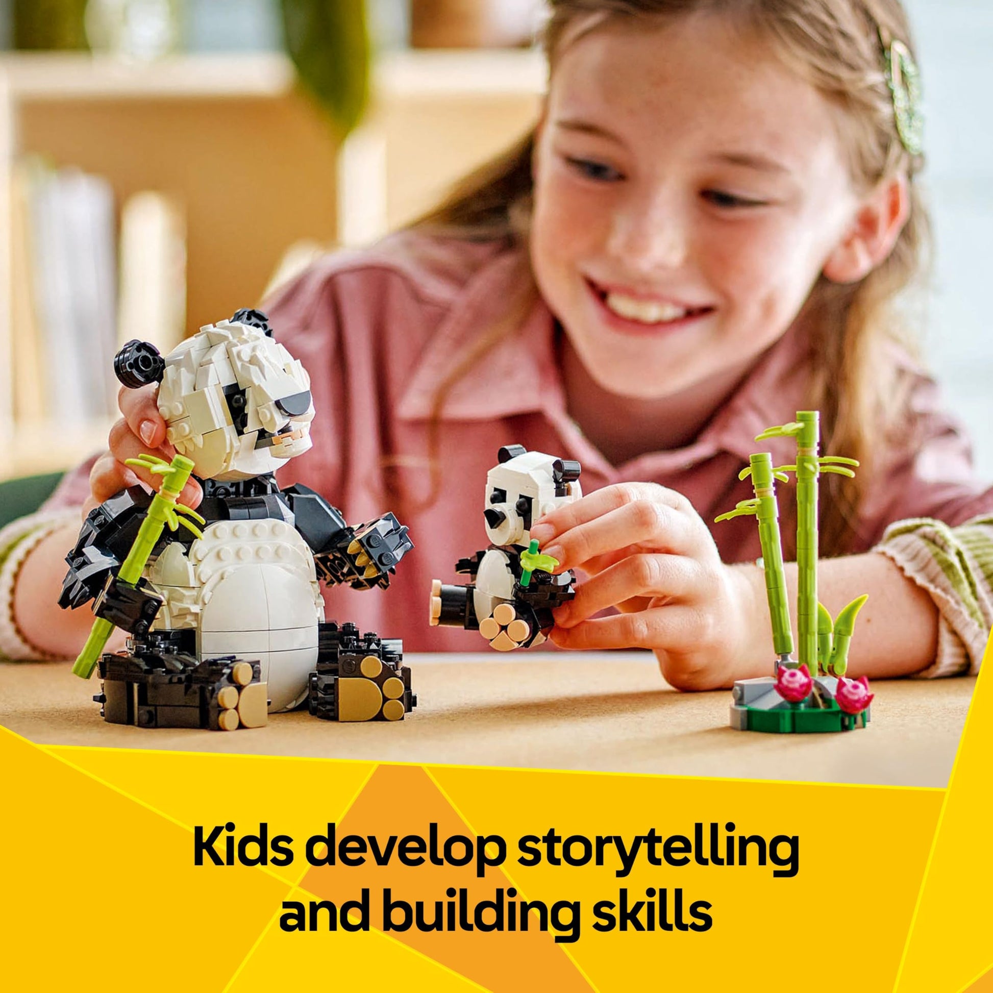 LEGO Creator 3in1 Wild Animals set featuring a panda family, penguins, and orca whale toy models for kids.