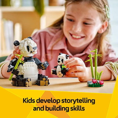 LEGO Creator 3in1 Wild Animals set featuring a panda family, penguins, and orca whale toy models for kids.