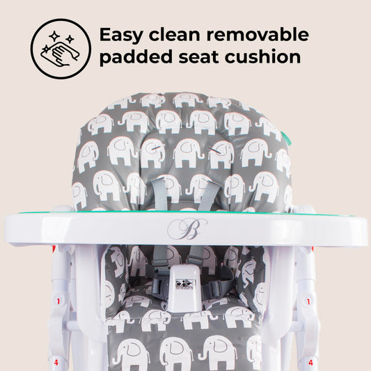 My Babiie Billie Faiers Signature Range MBHC8GE Elephants Premium Highchair, Grey