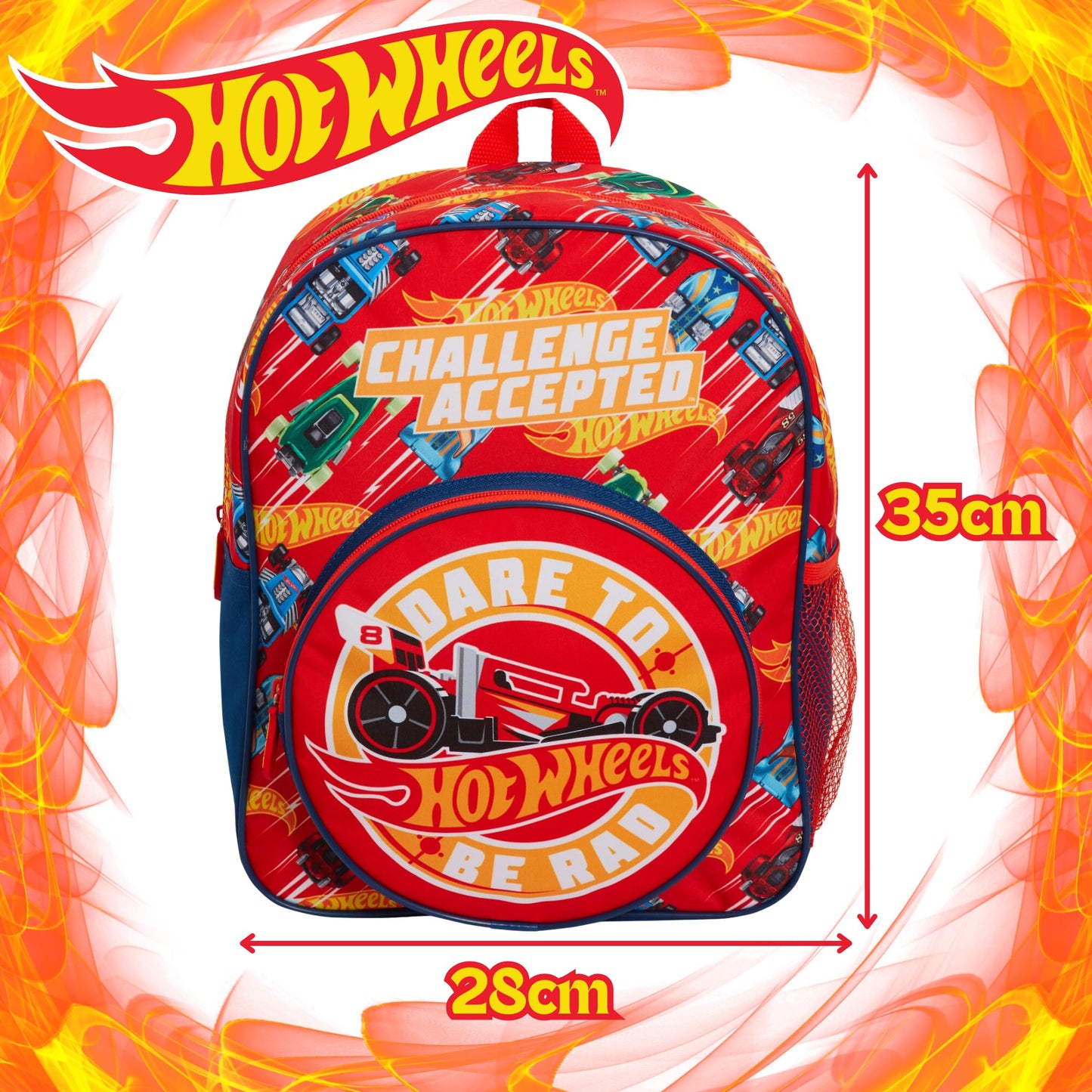 Hot Wheels Backpack For Kids Large Cars School Travel Sports Bag with Drinks Holder