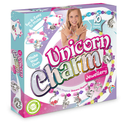 Unicorn Charm Jewellery | Create Beautiful Bracelets & Necklaces | Includes 10 Metal Charms And Over 300 Beads| Made With 100% Recycled Plastic | For Ages 4+
