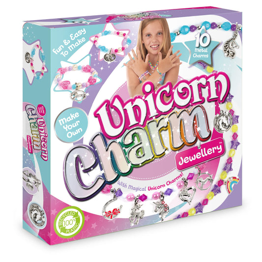 Unicorn Charm Jewellery | Create Beautiful Bracelets & Necklaces | Includes 10 Metal Charms And Over 300 Beads| Made With 100% Recycled Plastic | For Ages 4+
