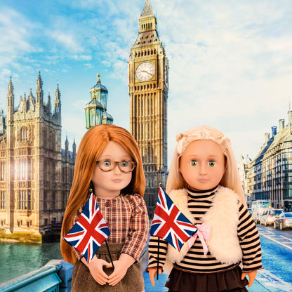 18-inch Our Generation Holly Doll wearing a winter outfit with a 6-piece clothing set, showcasing stylish accessories.