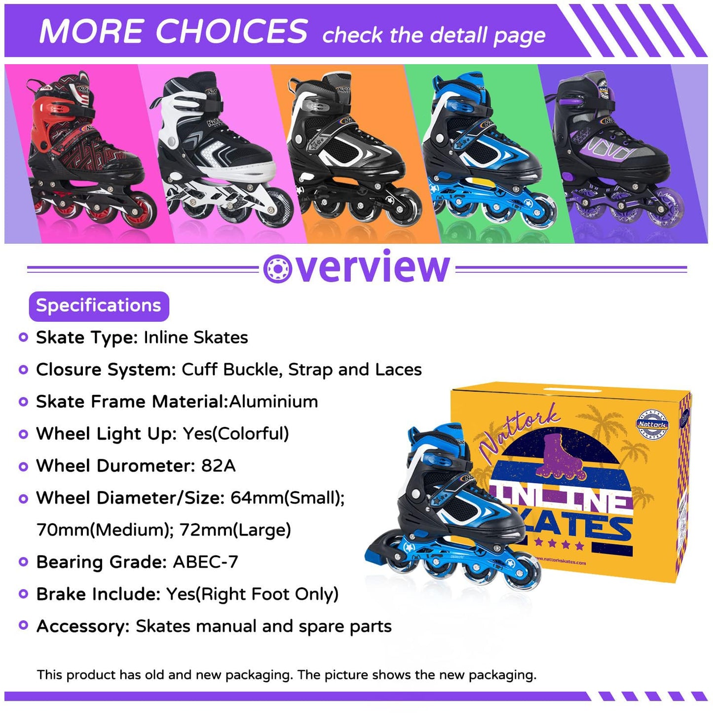 Nattork Blade Roller Skates for boys with illuminated blue wheels, outdoor and indoor inline skates for kids ages 5-10, beginner-friendly