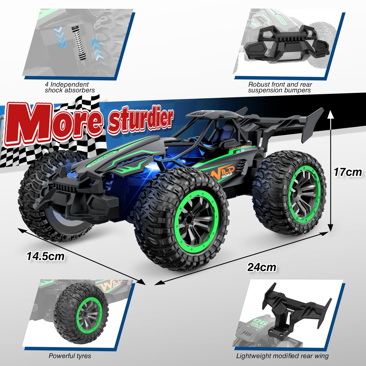 Perbabe RC Car Remote Control Cars, 2.4GHz 20+KM/H High Speed Radio Controlled Cars 2WD RTR All Terrain Off-Road Race Car with Rechargeable Battery Toy Gifts for Kids Boys Girls 3 4 5 6 7 8 9 10