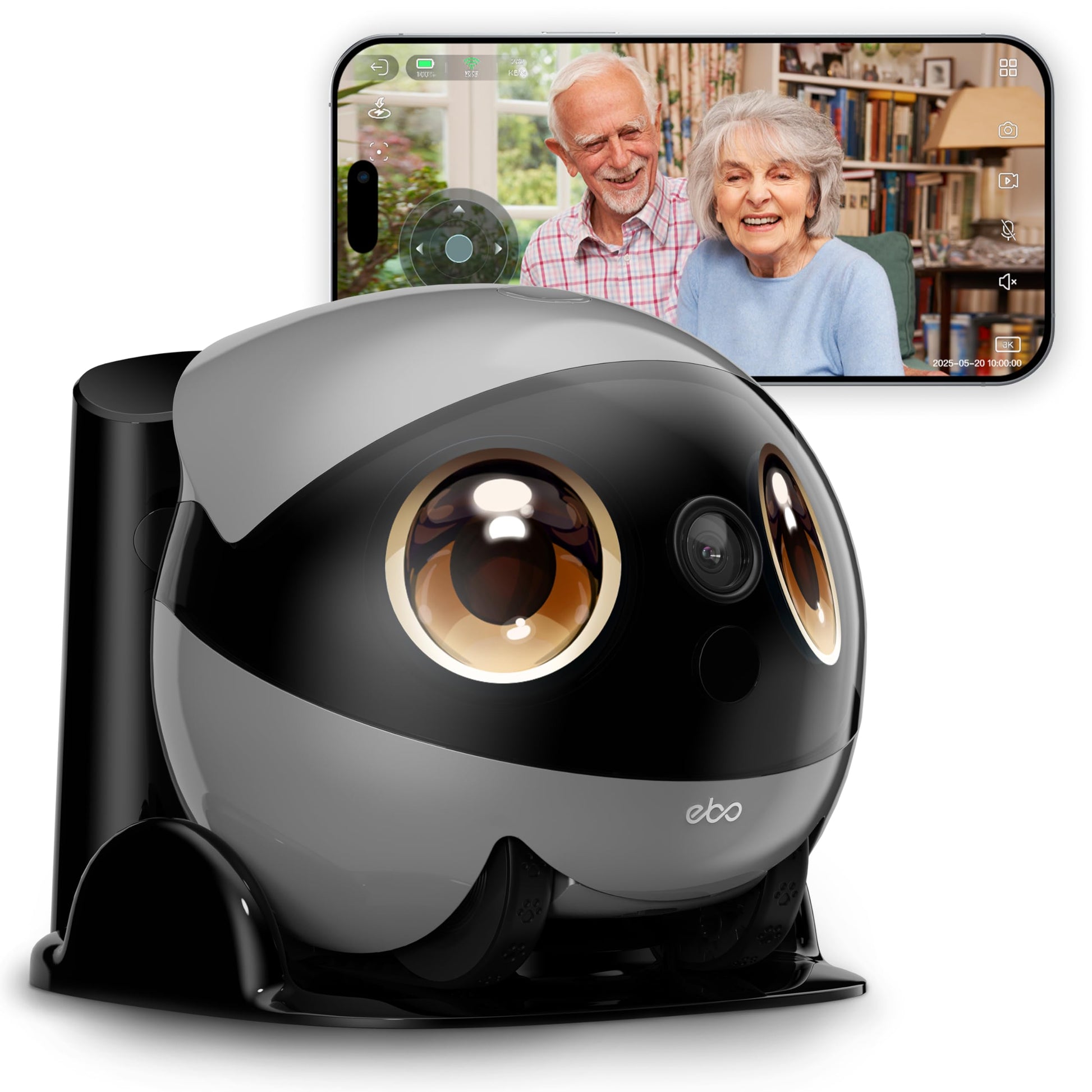 Enabot EBO Air 2 Plus FamilyBot AI mobile robot with 3K security camera, night vision, battery, pet camera, and 2-way audio.