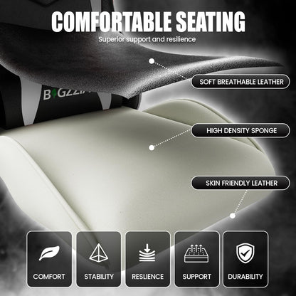 bigzzia white ergonomic gaming and office desk chair with cushioned seat, recline back support, and swivel heavy-duty design