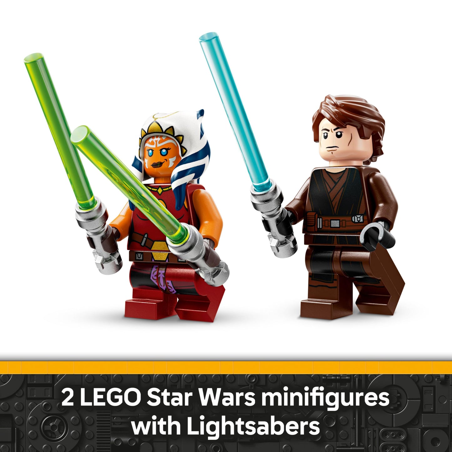 LEGO Star Wars Ahsoka's Jedi Interceptor with Anakin minifigure, lightsabers, and R7-A7 droid for Clone Wars fans.