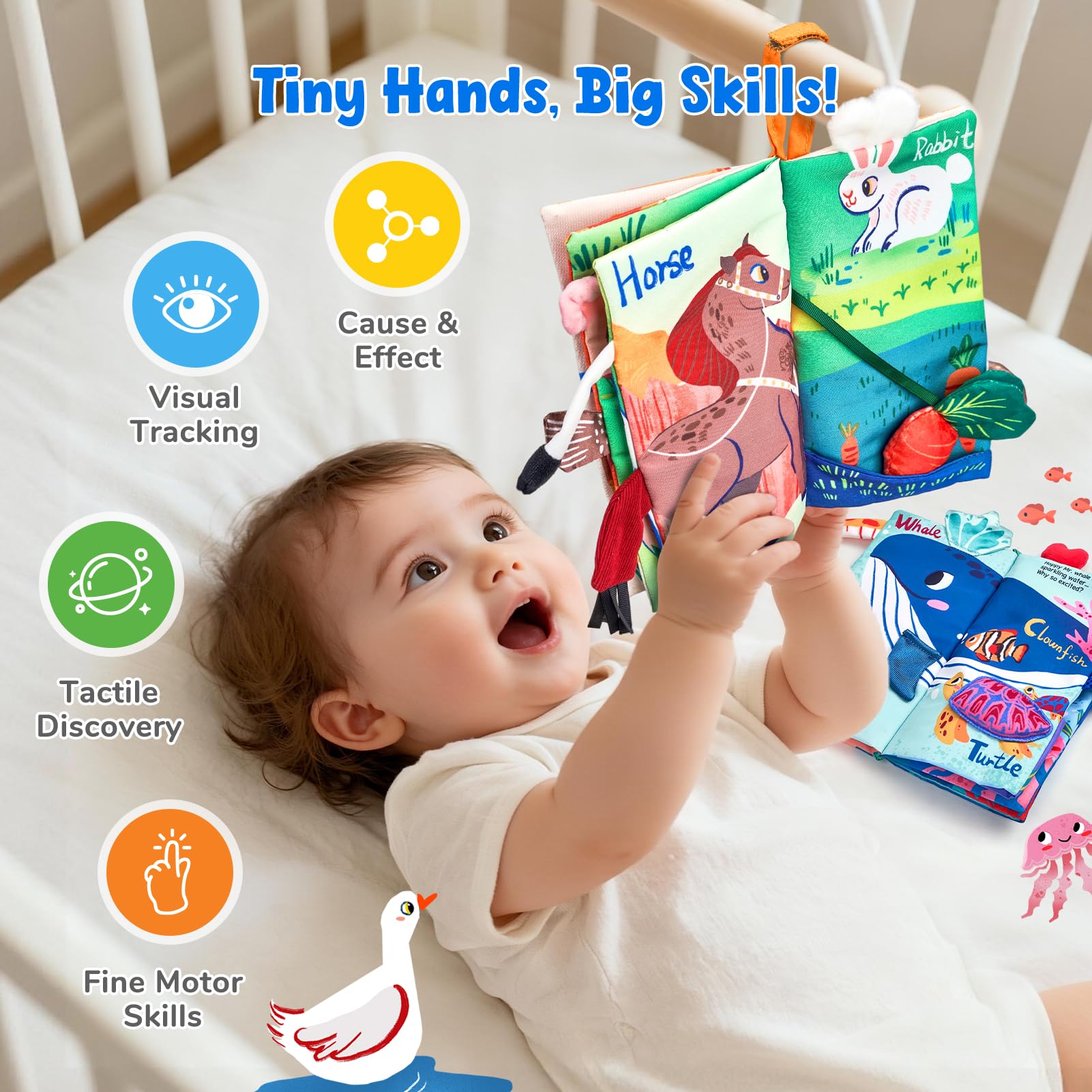 JoyCat baby toys and cloth books for infants 0-6 months, sensory touch and feel crinkle cloth books for tummy time.