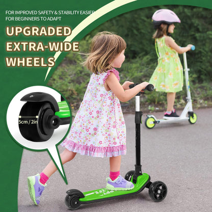 besrey kids scooter with big wheels, LED lights, adjustable height, and three wheels for safe riding for children ages 3-10.