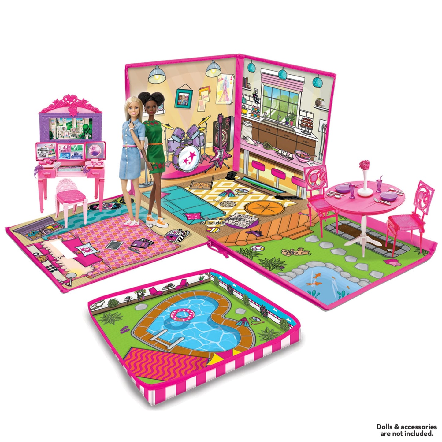Barbie Dreamhouse ZipBin storage with playmat, designed for organizing 40 dolls and accessories, ideal for ages 3+.