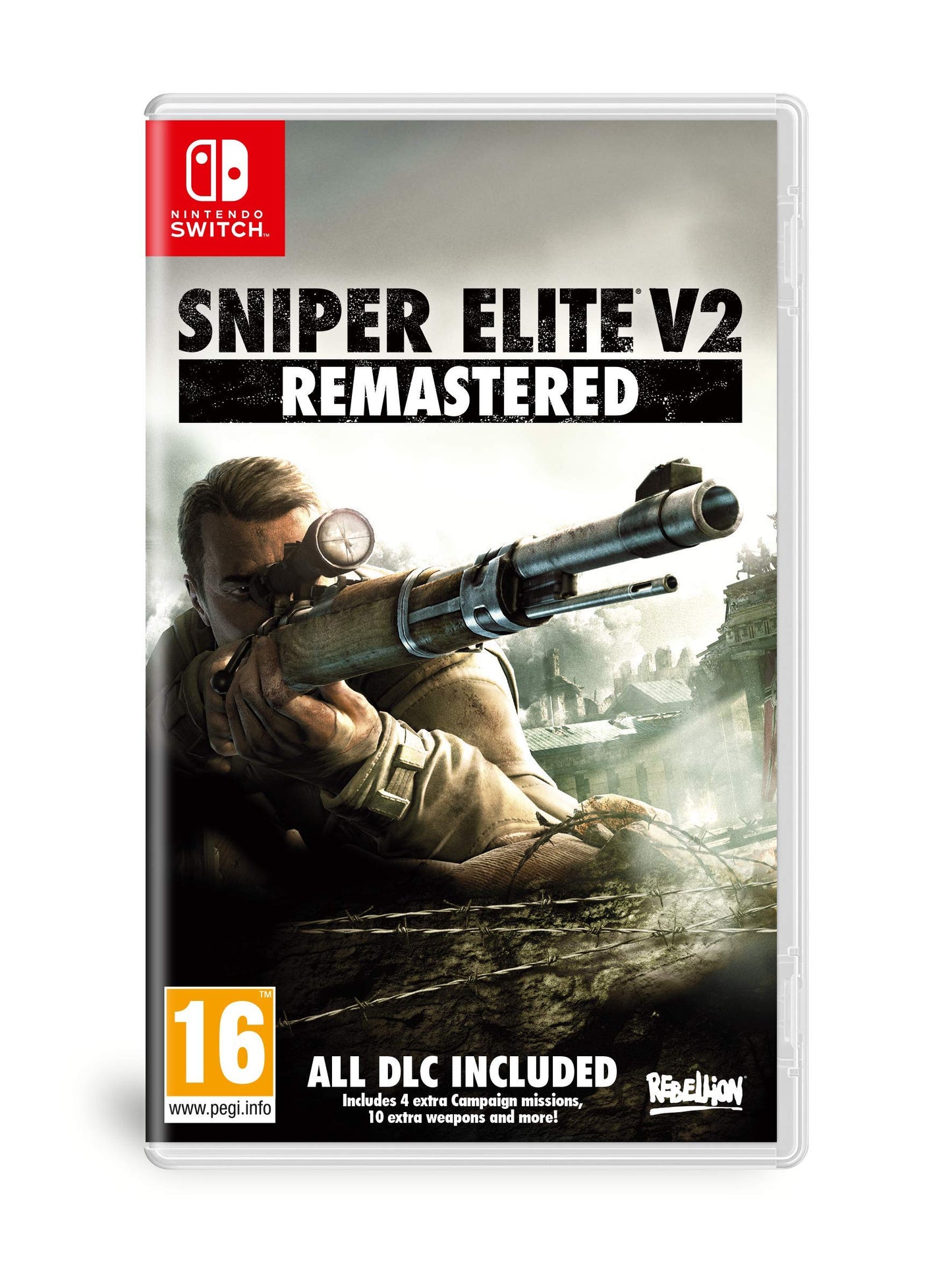 Sniper Elite V2 Remastered Nintendo Switch game cartridge with artwork, published by Fireshine Games.