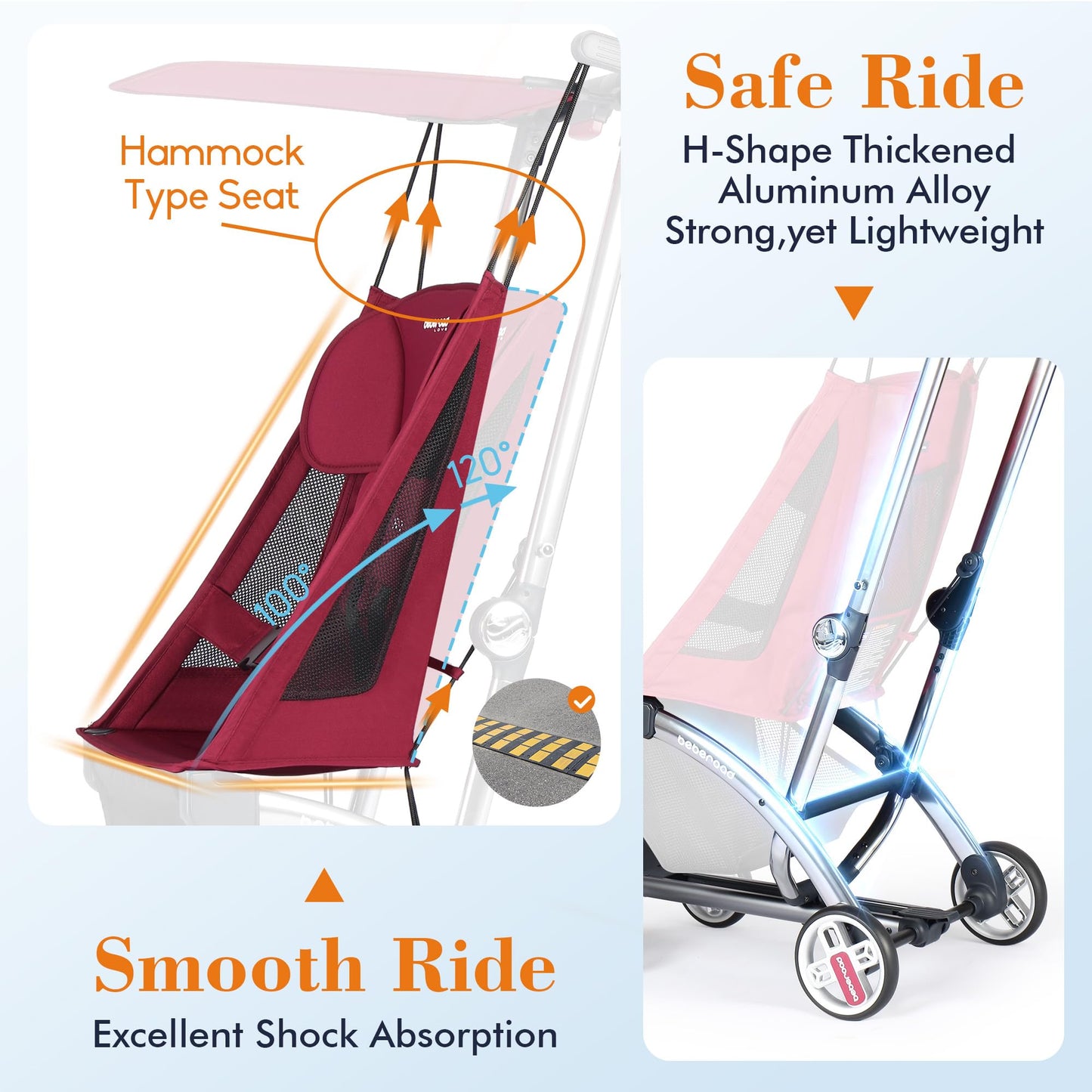 Beberoad R1 Auto-Fold Travel Stroller for Airplane, Ultra Compact Stroller Pushchair Buggy for Babies, Kids, Toddlers Over 6 Months, Lightweight Baby Pram Trolley Cabin Approved, Only 11.5 lbs, Red