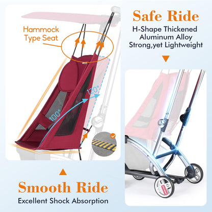 Beberoad R1 Auto-Fold Travel Stroller for Airplane, Ultra Compact Stroller Pushchair Buggy for Babies, Kids, Toddlers Over 6 Months, Lightweight Baby Pram Trolley Cabin Approved, Only 11.5 lbs, Red