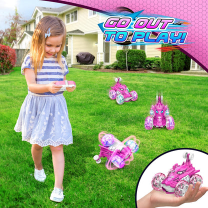 Dreamlandia Toys for 3-12 Year Old Girls Gifts, Remote Control Cars Girls Toys age 3-8 Birthday Presents Christ Mas Gifts for Kids Outdoor Garden Games, Unicorn RC Stunt Car with LED Light