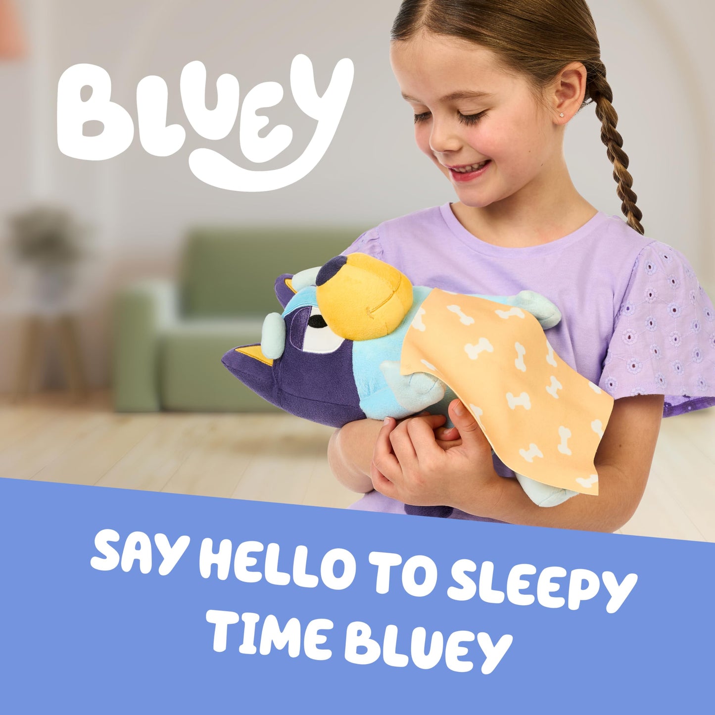 Bluey Sleepy Time 13 Inch Plush With Blanket, Press Tummy To Hear 7 Fun Phrases, Sing Along To The Theme Song, So Soft Made With Deluxe Fabrics And Detailed Stitching