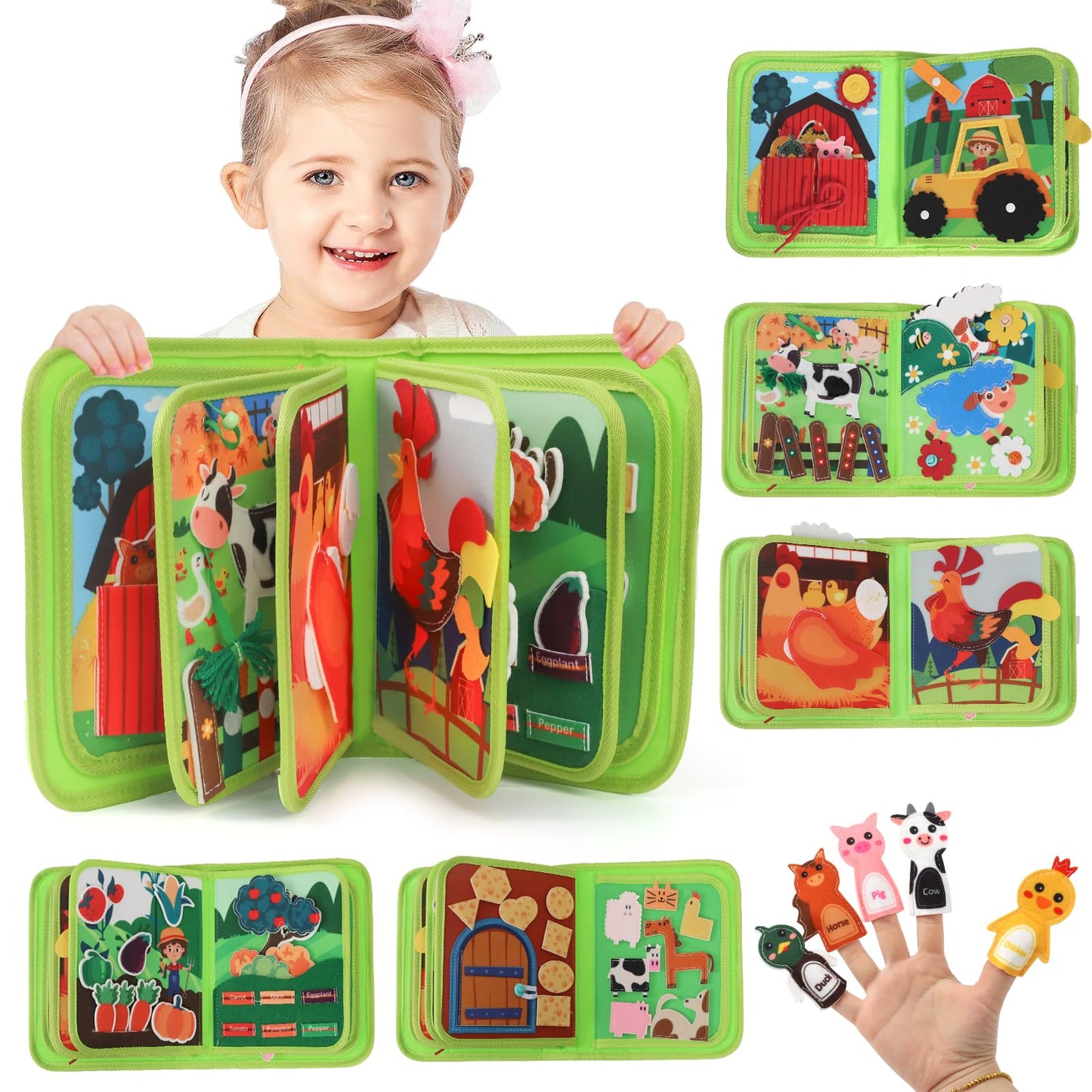 LZDMY Baby Toys Busy Book for 1 2 3 Year Olds, 20 in 1 Toddlers Montessori Farm Busy Books Travel Toys, Sensory Activity Book Busy Board Educational Toy, Boys Girls Birthday Gift