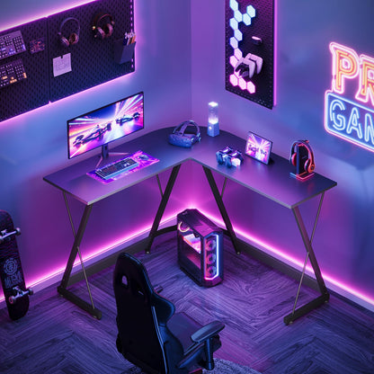 ODK L Shaped Gaming Desk, 120×120 cm Corner Computer Desk for Gaming, Home, Office, Carbon Fibre Black