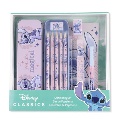 Disney Kids Lilo & Stitch pencil case with coloring pencils, featuring fun stationery art supplies for children.
