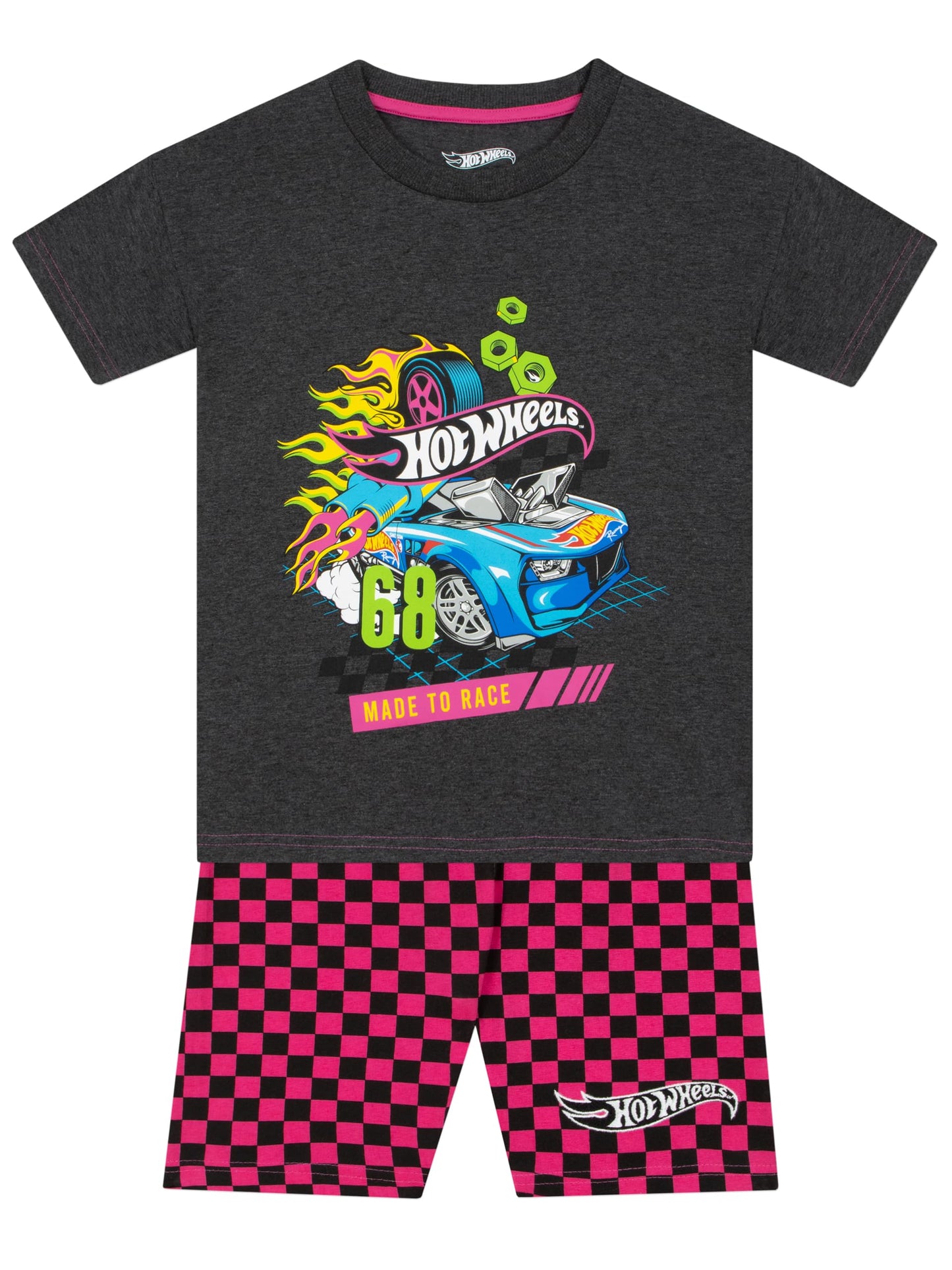 Hot Wheels Girls T Shirt And Shorts | Co Ord Set | Race Car Girls Tshirt And Short Set | Summer Clothes | Grey 11-12 Years