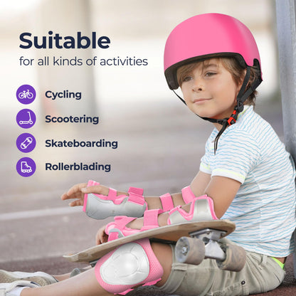Niftii Kids Helmet with Pads - Adjustable Multi-Sport Complete Safety Gear for Cycling, Skateboarding & Scooting, Ideal for Boys & Girls Ages 3-15 Kids Bike Helmet Set, Pink