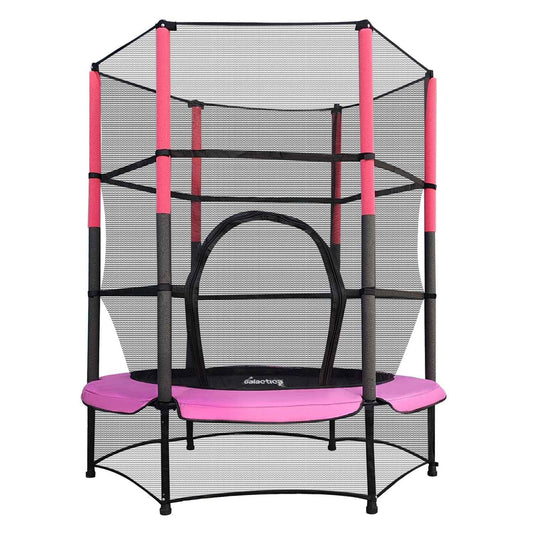 GALACTICA NEW Mini Trampoline | 4.5FT 55" with Safety Net Enclosure | Indoor Outdoor Children’s Activity Junior Trampoline - Pink