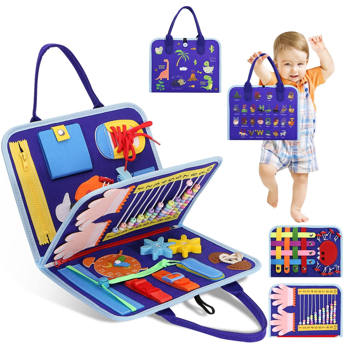 TuDou Montessori sensory busy board with colorful activities for toddlers, fine motor skills, travel toy for preschool kids, autism-friendly