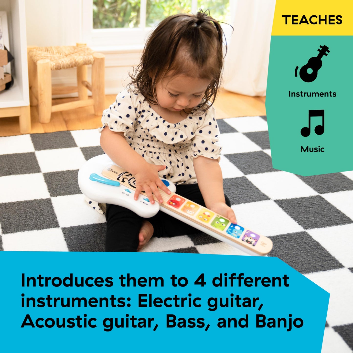 Baby Einstein Strum Along Songs magic touch wooden toy guitar with light-up buttons and whammy bar for ages 6 months+