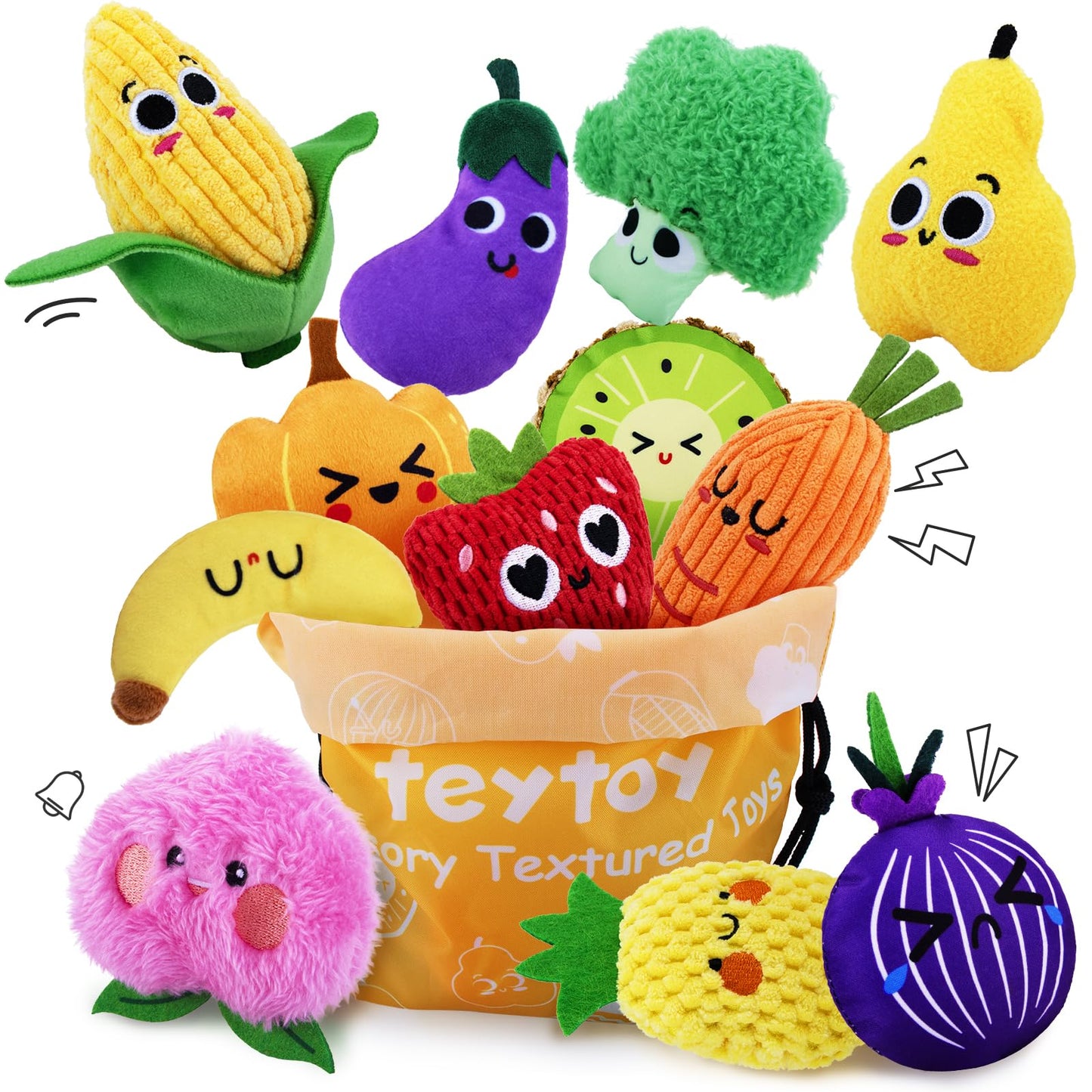 12-pack sensory bean bags for kids by Teytoy, textured tactile toys for autistic children and toddlers, developmental and stress relief play