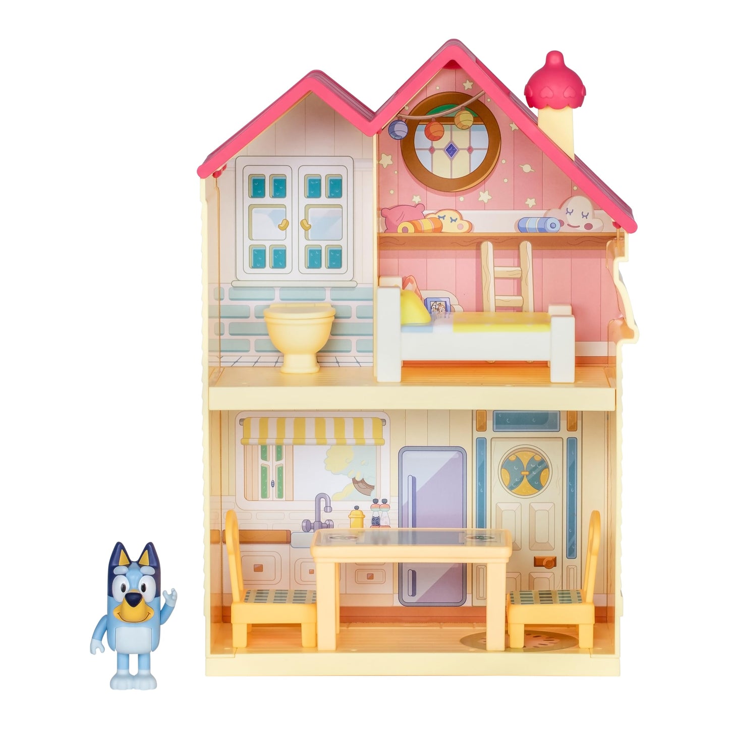Bluey Mini Home Playset Compact House Playset With Carry Handle Three Different Rooms Kitchen, Bedroom and Bathroom Includes Figure With 5 Play Pieces