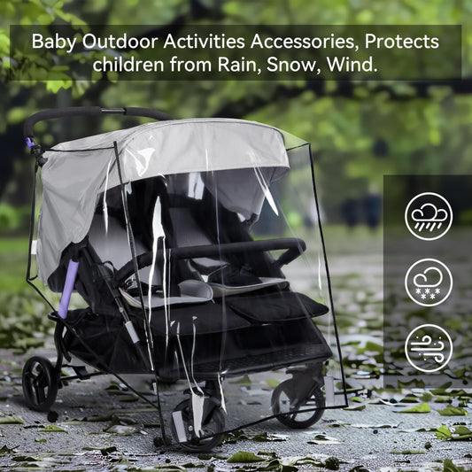 Bemece Twins Stroller Rain Cover Side by Side, Universal Double Stroller Rain Cover for Twins Pushchair Pram Buggy, Rainproof Dustproof Windproof for Outdoor Baby Protection