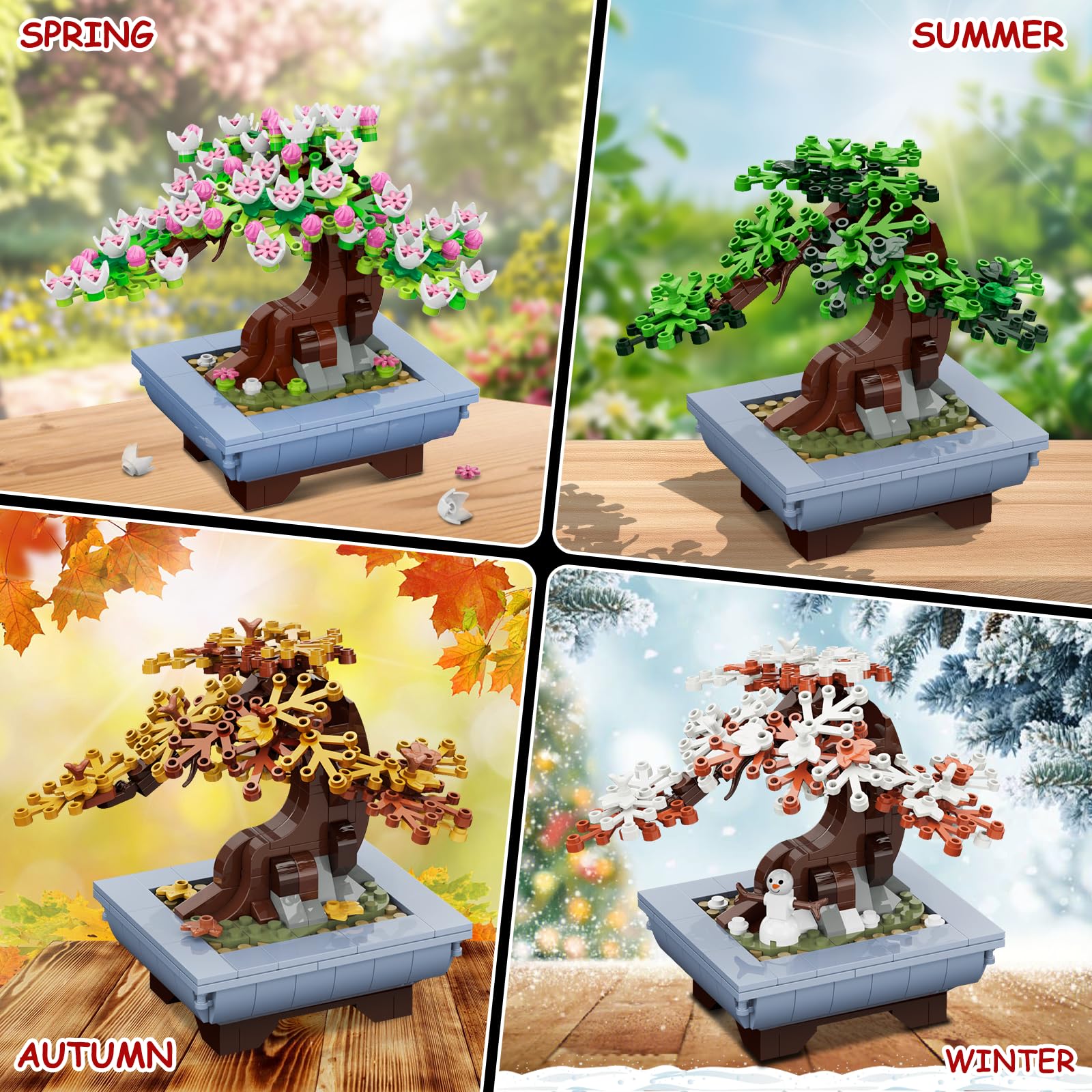 CUBIMANA Cherry Flowers Bonsai building set with 584 pieces, artificial seasonal tree plants for home or office decor and craft projects.