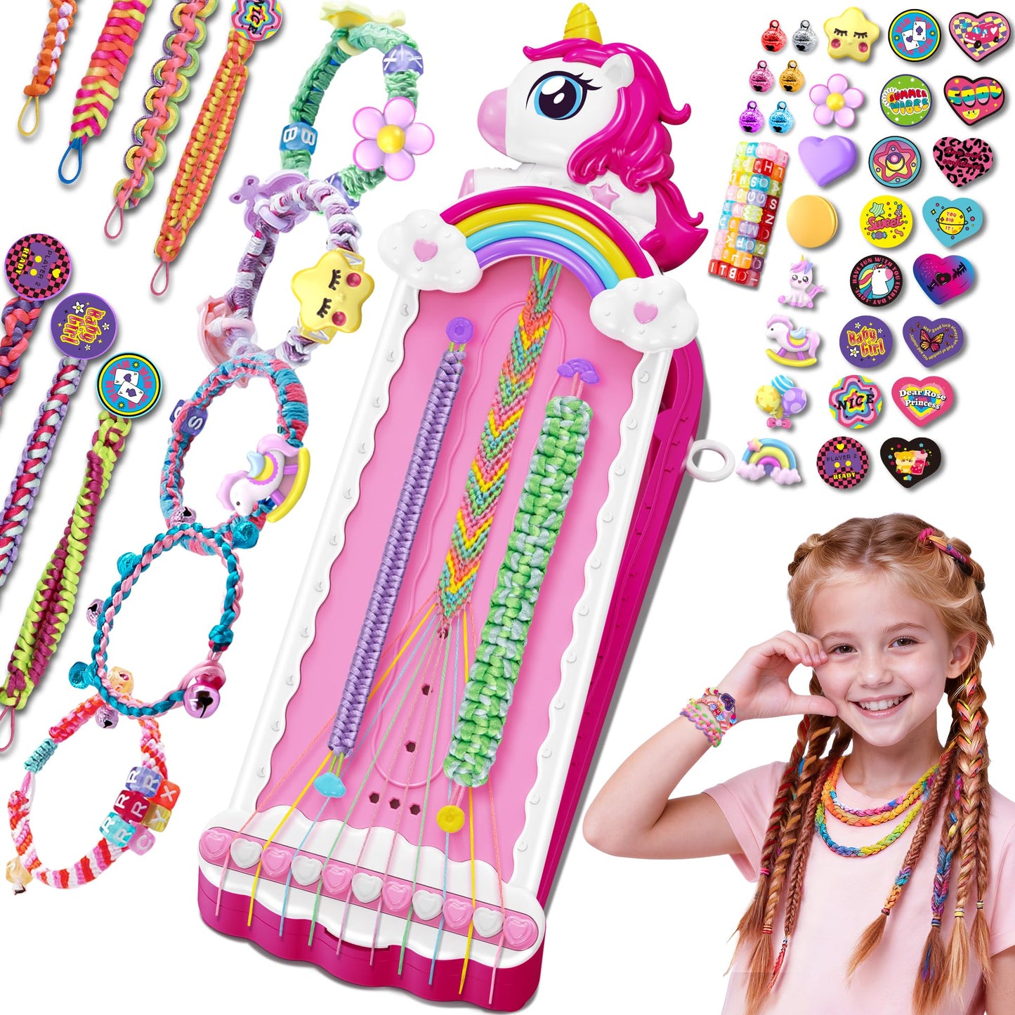Unicorn Friendship Bracelet Making Kit for Girls Gifts Toys, Arts and Crafts Kit for Kids Age 5-12, Fun Pre-Cut Threads & Built-In Clip Weaving Styles, Xmas Birthday Girls Gift Ages 5 6 7 8 9 10 11 12