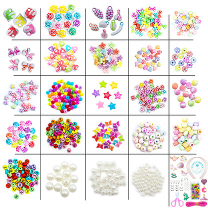 WONDERFORU Children DIY Beads for Jewellery Bracelet Necklaces String Making Kit, Friendship Bracelets Art Craft Kit for Girls Kids, 24 Colors