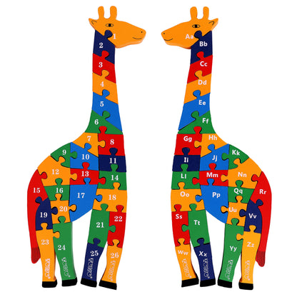 TOWO Wooden Giraffe Alphabet & Number Blocks Jigsaw Puzzle 41 cm Large Size 2 in 1 ABC Number Puzzle - Educational Toys for 3 Year olds