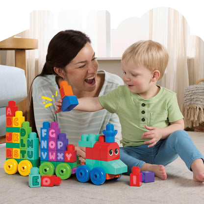 MEGA BLOKS First Builders Toddler Building Blocks Toy Set, ABC Learning Train with 60 Pieces, Ages 1+ Years, DXH35